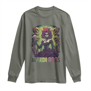 Mardi Gras Long Sleeve Shirt Voodoo Queen Skeleton Witch Creepy Skull TS09 Military Green Print Your Wear