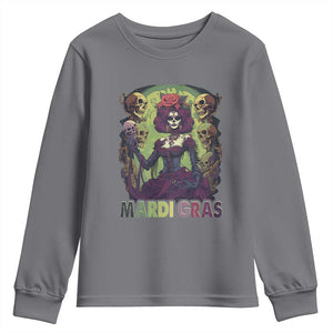 Mardi Gras Youth Sweatshirt Voodoo Queen Skeleton Witch Creepy Skull TS09 Charcoal Print Your Wear