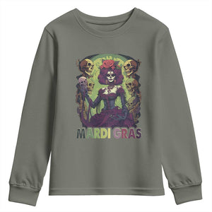 Mardi Gras Youth Sweatshirt Voodoo Queen Skeleton Witch Creepy Skull TS09 Military Green Print Your Wear