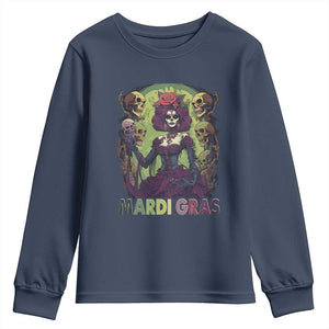 Mardi Gras Youth Sweatshirt Voodoo Queen Skeleton Witch Creepy Skull TS09 Navy Print Your Wear