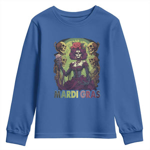 Mardi Gras Youth Sweatshirt Voodoo Queen Skeleton Witch Creepy Skull TS09 Royal Blue Print Your Wear