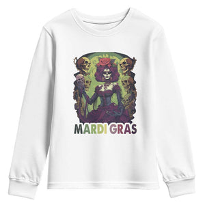 Mardi Gras Youth Sweatshirt Voodoo Queen Skeleton Witch Creepy Skull TS09 White Print Your Wear