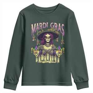 Mardi Gras Youth Sweatshirt Voodoo Queen Creepy Doll TS09 Dark Forest Green Print Your Wear