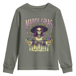 Mardi Gras Youth Sweatshirt Voodoo Queen Creepy Doll TS09 Military Green Print Your Wear