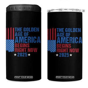 Trump 2025 4 in 1 Can Cooler Tumbler The Golden Age Of America Begins Right Now TS09 One Size: 16 oz Black Print Your Wear