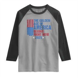 Trump 2025 Raglan Shirt The Golden Age Of America Begins Right Now TS09 Sport Gray Black Print Your Wear