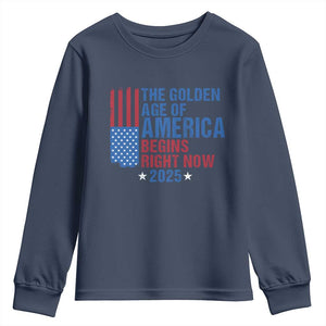 Trump 2025 Youth Sweatshirt The Golden Age Of America Begins Right Now TS09 Navy Print Your Wear
