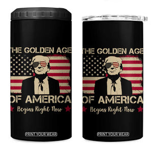 Trump 47 4 in 1 Can Cooler Tumbler The Golden Age Of America Begins Right Now 2025 TS09 One Size: 16 oz Black Print Your Wear