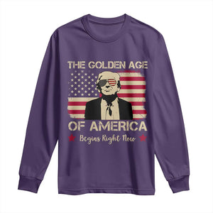 Trump 47 Long Sleeve Shirt The Golden Age Of America Begins Right Now 2025 TS09 Purple Print Your Wear