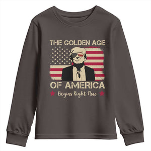 Trump 47 Youth Sweatshirt The Golden Age Of America Begins Right Now 2025 TS09 Dark Chocolate Print Your Wear