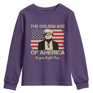 Trump 47 Youth Sweatshirt The Golden Age Of America Begins Right Now 2025 TS09 Purple Print Your Wear
