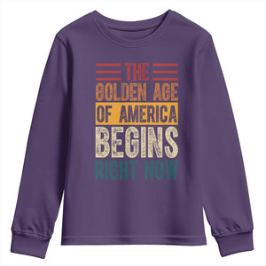 The Golden Age Of America Begins Right Now Trump 2025 Youth Sweatshirt TS09 Purple Print Your Wear