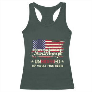 Trump 2025 Racerback Tank Top Pun Unbidened By What Has Been American Flag TS09 Dark Forest Green Print Your Wear