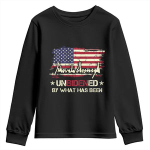 Trump 2025 Youth Sweatshirt Pun Unbidened By What Has Been American Flag TS09 Black Print Your Wear