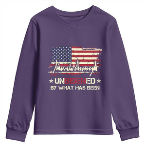 Trump 2025 Youth Sweatshirt Pun Unbidened By What Has Been American Flag TS09 Purple Print Your Wear