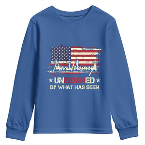 Trump 2025 Youth Sweatshirt Pun Unbidened By What Has Been American Flag TS09 Royal Blue Print Your Wear