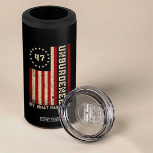 Trump 2025 4 in 1 Can Cooler Tumbler Unburdened By What Has Been American Flag TS09 Print Your Wear