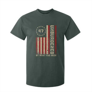 Trump 2025 T Shirt For Kid Unburdened By What Has Been American Flag TS09 Dark Forest Green Print Your Wear