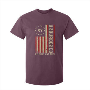 Trump 2025 T Shirt For Kid Unburdened By What Has Been American Flag TS09 Maroon Print Your Wear