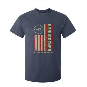Trump 2025 T Shirt For Kid Unburdened By What Has Been American Flag TS09 Navy Print Your Wear