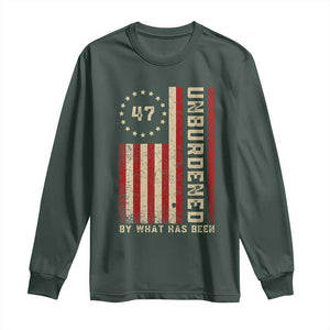 Trump 2025 Long Sleeve Shirt Unburdened By What Has Been American Flag TS09 Dark Forest Green Print Your Wear