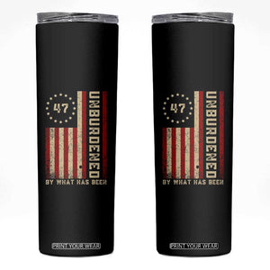 Trump 2025 Skinny Tumbler Unburdened By What Has Been American Flag TS09 Black Print Your Wear