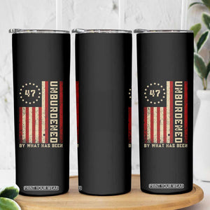 Trump 2025 Skinny Tumbler Unburdened By What Has Been American Flag TS09 Print Your Wear