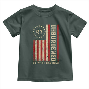 Trump 2025 Toddler T Shirt Unburdened By What Has Been American Flag TS09 Dark Forest Green Print Your Wear