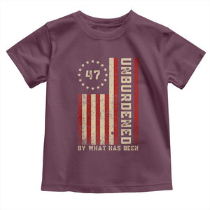 Trump 2025 Toddler T Shirt Unburdened By What Has Been American Flag TS09 Maroon Print Your Wear