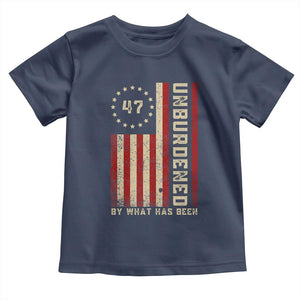 Trump 2025 Toddler T Shirt Unburdened By What Has Been American Flag TS09 Navy Print Your Wear