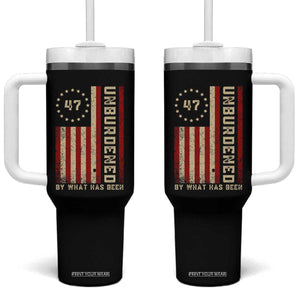 Trump 2025 Tumbler With Handle Unburdened By What Has Been American Flag TS09 One Size: 40 oz Black Print Your Wear