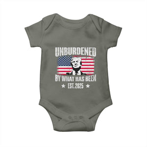 Trump 47 Baby Onesie Unburdened By What Has Been Est 2025 TS09 Military Green Print Your Wear