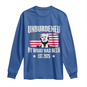 Trump 47 Long Sleeve Shirt Unburdened By What Has Been Est 2025 TS09 Royal Blue Print Your Wear