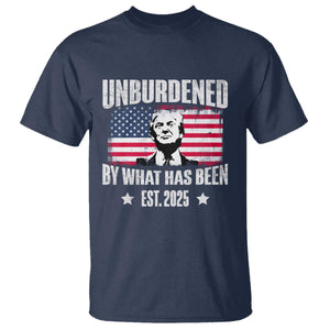 Trump 47 T Shirt Unburdened By What Has Been Est 2025 TS09 Navy Print Your Wear