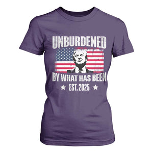 Trump 47 T Shirt For Women Unburdened By What Has Been Est 2025 TS09 Purple Print Your Wear