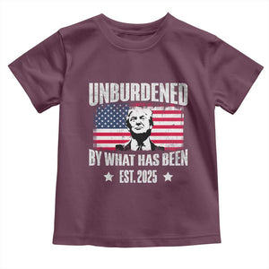Trump 47 Toddler T Shirt Unburdened By What Has Been Est 2025 TS09 Maroon Print Your Wear