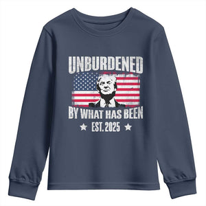 Trump 47 Youth Sweatshirt Unburdened By What Has Been Est 2025 TS09 Navy Print Your Wear