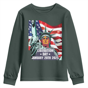 Trump Liberation Day Youth Sweatshirt Statue Of Liberty January 20th 2025 TS09 Dark Forest Green Print Your Wear