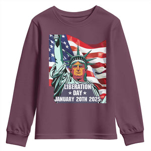 Trump Liberation Day Youth Sweatshirt Statue Of Liberty January 20th 2025 TS09 Maroon Print Your Wear