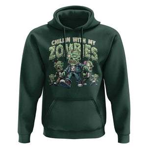 Funny Halloween Hoodie Chillin With My Zombies TS09 Dark Forest Green Print Your Wear