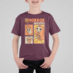 Funny Halloween T Shirt For Kid Lets Watch Horror Movies TS09 Maroon Print Your Wear