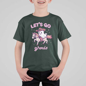 Halloween Cowboy T Shirt For Kid Let's Go Ghouls Ghost Riding Horse TS09 Dark Forest Green Print Your Wear