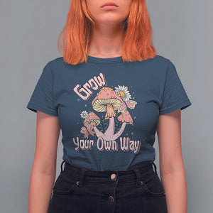Grow Your Own Way Mushroom Level Up T Shirt For Women TS09 Navy Printyourwear