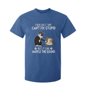 Funny Sarcastic Cat T Shirt For Kid Duct Tape Can't Fix Stupid But Can Muffle The Sound TS09 Royal Blue Print Your Wear