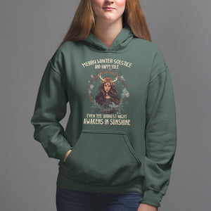 Merry Winter Solstice And Happy Yule Fairy Awakens In Sunshine Hoodie TS09 Dark Forest Green Printyourwear