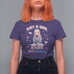 Just A Girl Who Loves Anime And Sketching T Shirt For Women Cute Kawaii Manga Japan TS09 Purple Printyourwear