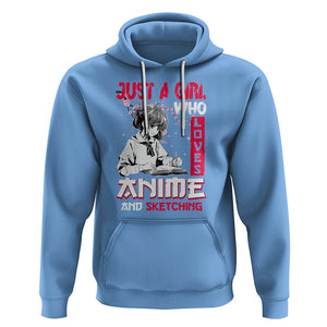 Just A Girl Who Loves Anime And Sketching Hoodie Japan Sakura Cherry Blossoms TS09 Carolina Blue Printyourwear