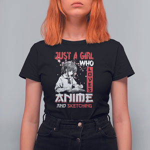 Just A Girl Who Loves Anime And Sketching T Shirt For Women Japan Sakura Cherry Blossoms TS09 Black Printyourwear
