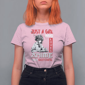 Just A Girl Who Loves Anime And Sketching T Shirt For Women Japan Sakura Cherry Blossoms TS09 Light Pink Printyourwear
