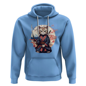 Samurai Cat Hoodie Japanese Aesthetic Vintage Cherry Bloosoms TS09 Carolina Blue Printyourwear